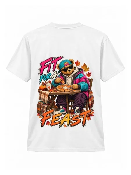 LUNØIR Studio Tricou TEDDY Thanksgiving Feast Puzzle' alb