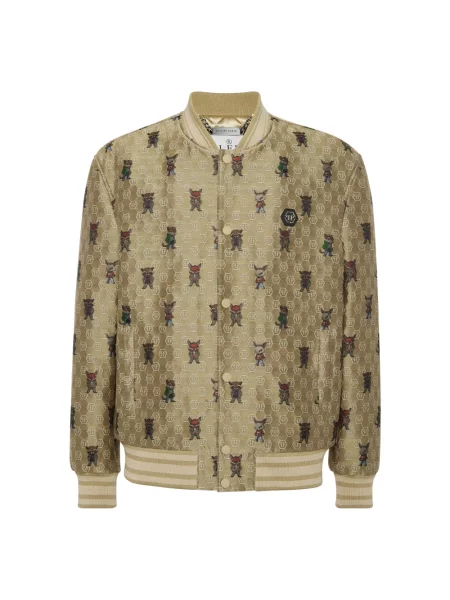 Kurtka bomber Philipp Plein żakardowy beżowy
