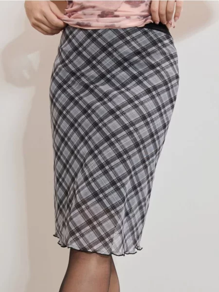 Картата спідниця міді середньо-сірий сіра