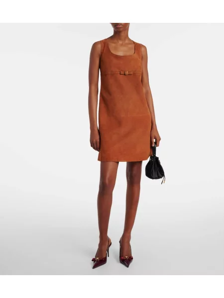 Rochie Versace din piele de căprioară maro