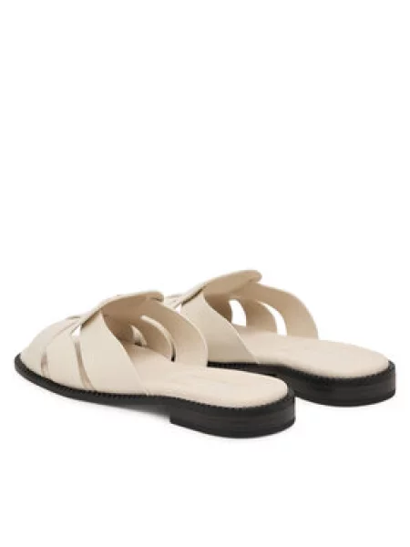 Tommy Hilfiger Šlepetės Leather Crest Square Toe Sandals Kreminė