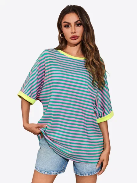 Imily Bela Tricou / verde închis / roz galben