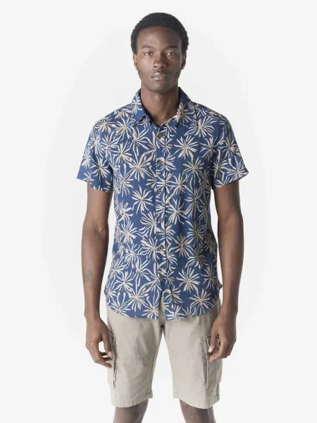 KOROSHI Cămașă nisipiu / bleumarin