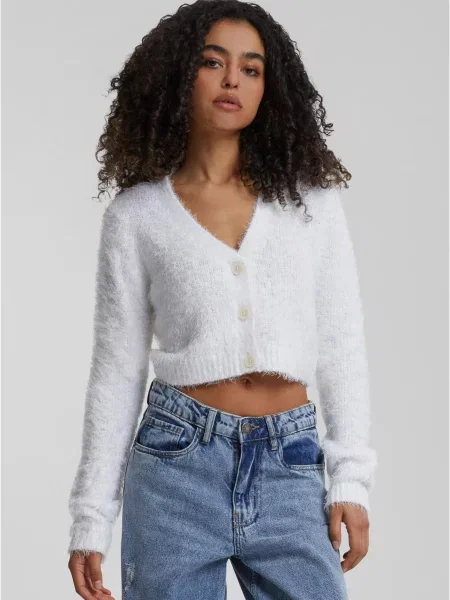 Sweter Urban Classics w piórka o krotszym kroju biały