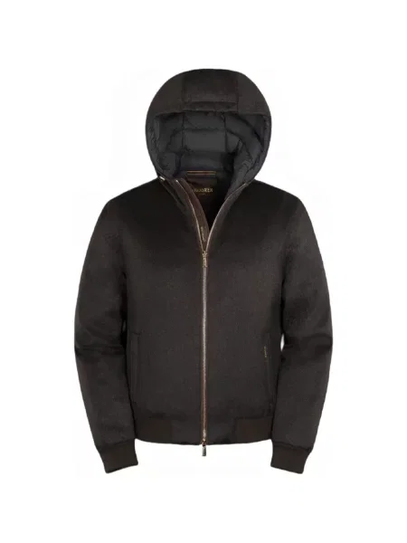 Geacă Moorer din cașmir cu glugă maro