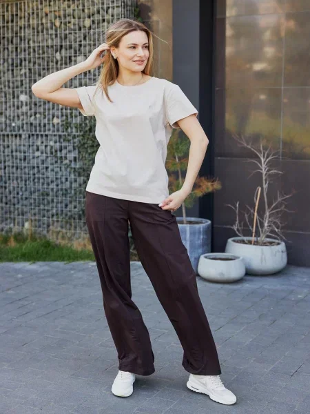 Штани палаццо Umon бавовна/еластан коричневий