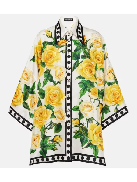 Cămașă Dolce&gabbana de mătase cu model floral alb