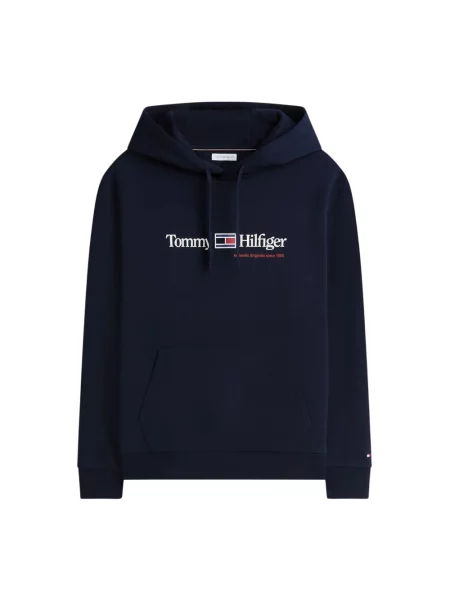 Bluza polarowa Tommy Hilfiger polarowa z logo ze sznurkiem niebieska
