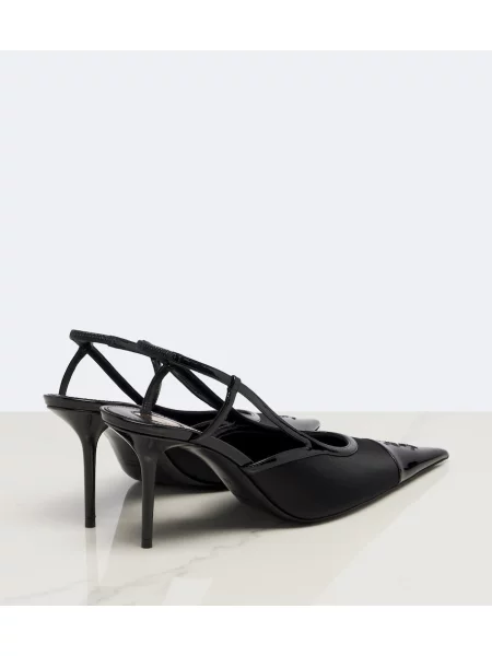 Pantofi cu toc Saint Laurent din satin slingback negru