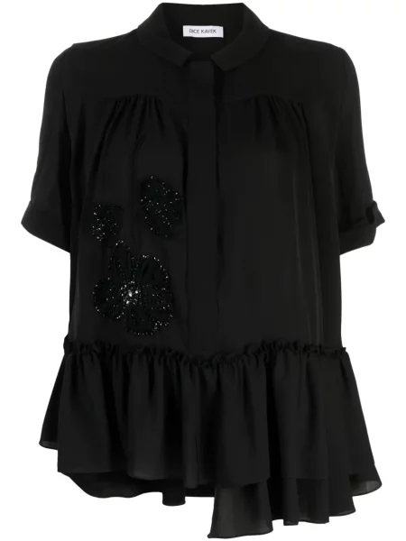 Cămașă Dice Kayek de mătase cu model floral negru