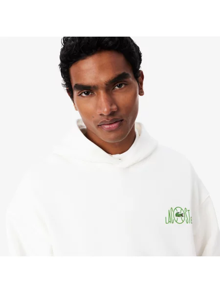 Lacoste Polarowa Bluza Z Kapturem Z Wieloma Nadrukami biały