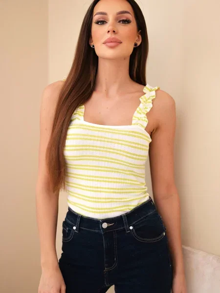 Top Kesi cu dungi cu volane alb