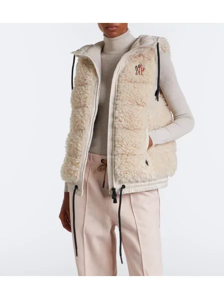 Vestă din puf Moncler Grenoble cu glugă bej