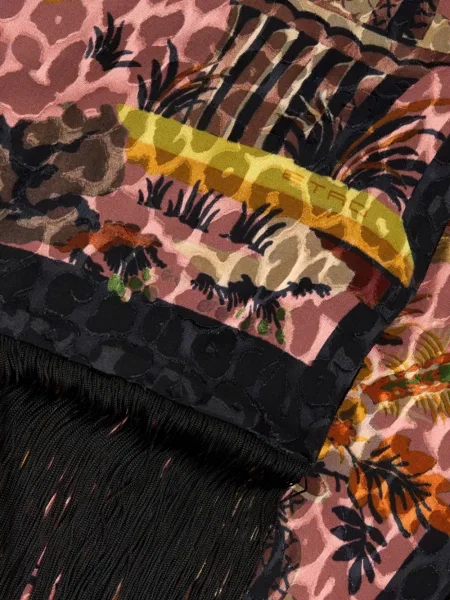 Fular Etro de catifea cu model leopard roz