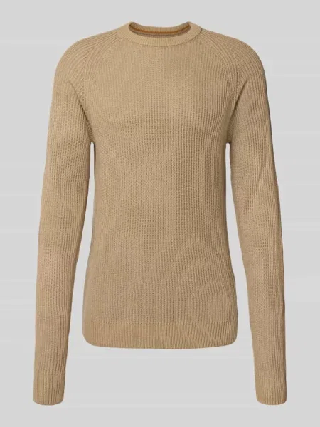 Sweter z dzianiny z okrągłym dekoltem model ‘PANNEL’ Jack & Jones beżowy