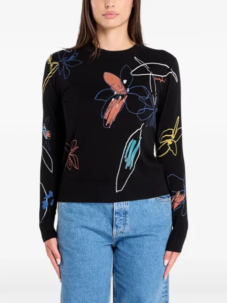 Pulover Desigual cu model floral cu imagine negru