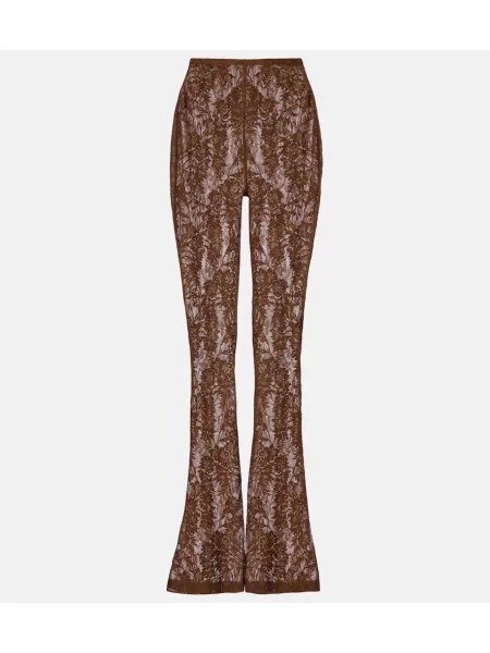Pantaloni Norma Kamali cu talie înaltă din dantelă maro