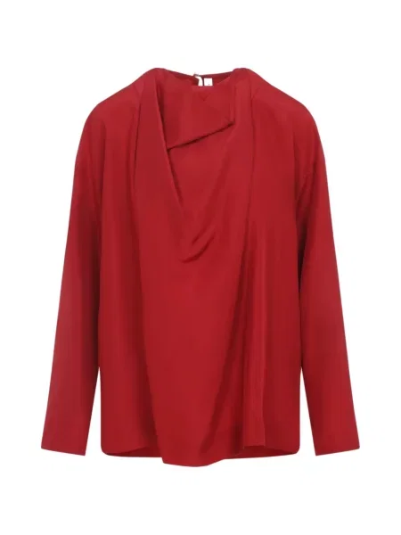 Bluzka Carven z dekoltem w serek drapowana czerwona