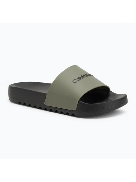Calvin Klein Šľapky olivová / čierna zelená