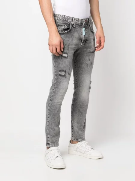 Κοκαλιάρης skinny τζιν Philipp Plein με φθαρμένο εφέ γκρι