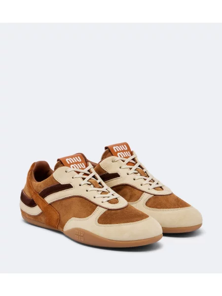 Sneakerși Miu Miu din piele de căprioară maro