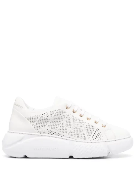 Sneakerși Casadei cu șireturi din dantelă alb