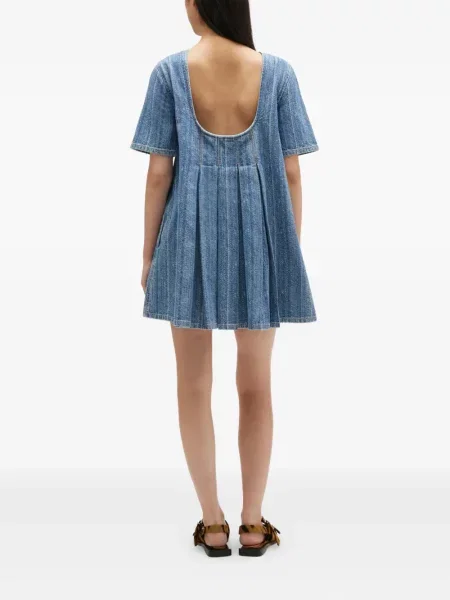 Rochie din denim Ganni plisată de costum albastru