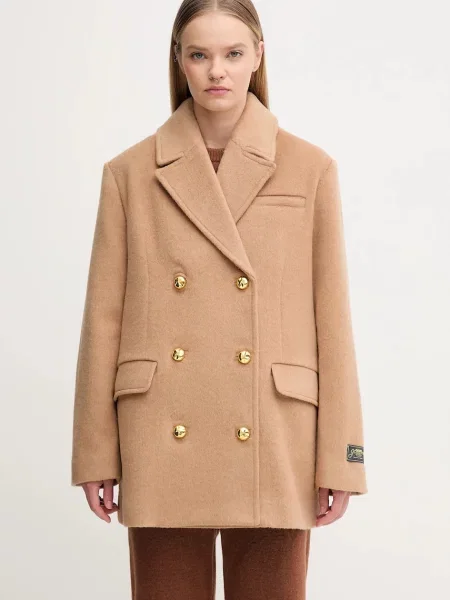 GANNI haină cu lână Double Faced Wool Doublebreatsed Blazer maro