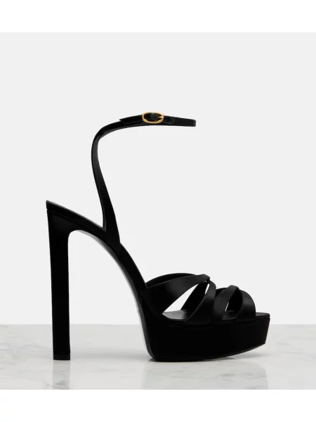 Sandale Saint Laurent din satin cu platformă negru