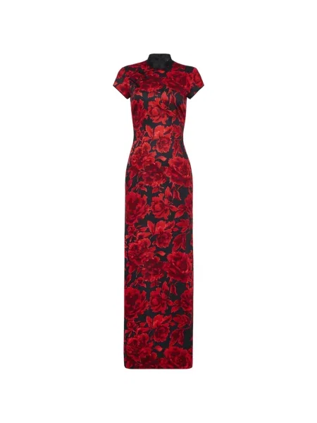 Rochie Shanghai Tang cu model floral cu imagine de costum roșu