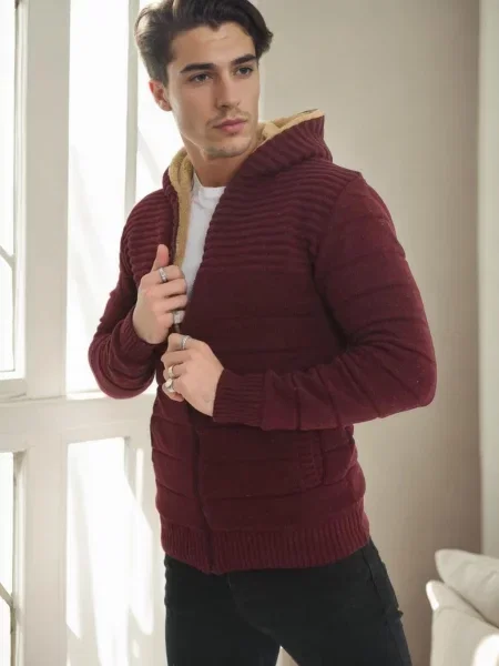 Cardigan Dewberry cu glugă bordo