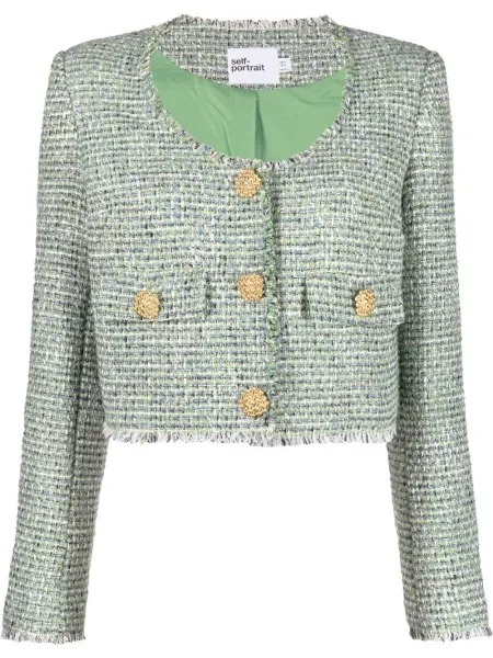 Geacă Self-portrait din tweed verde