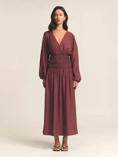 St MRLO Rochie May Gather roşu închis alb