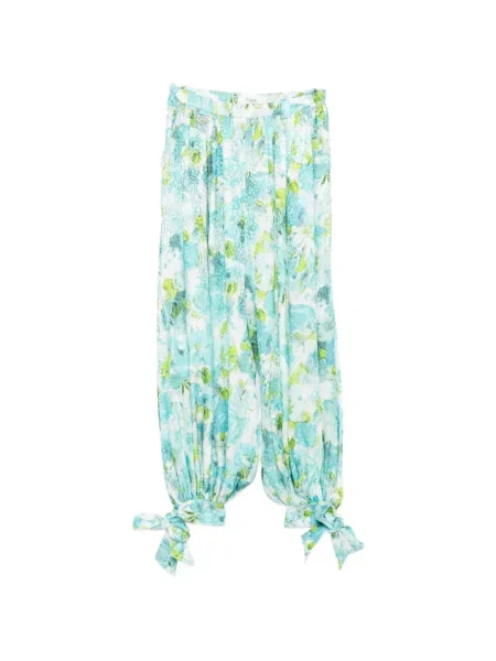 Pantaloni Chloé cu model floral cu imagine din jacard albastru