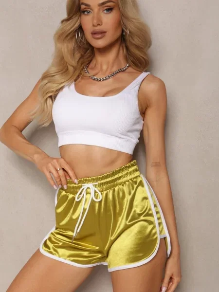 Szorty z Gumką w Talii High Waist z Lampasami Timallena żółte