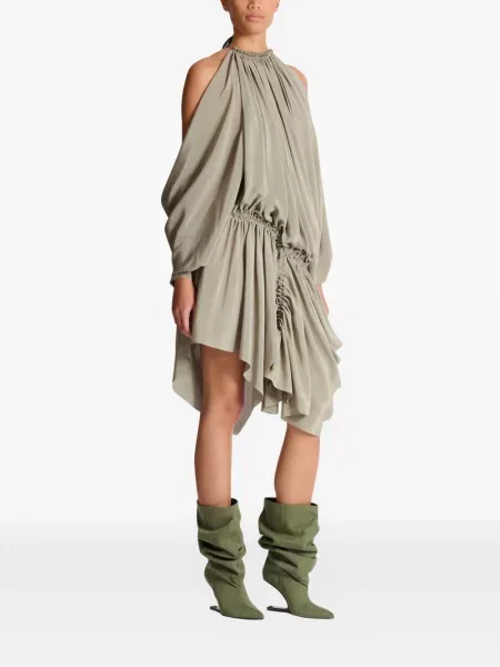 Rochie mini Balmain de mătase drapată de costum verde