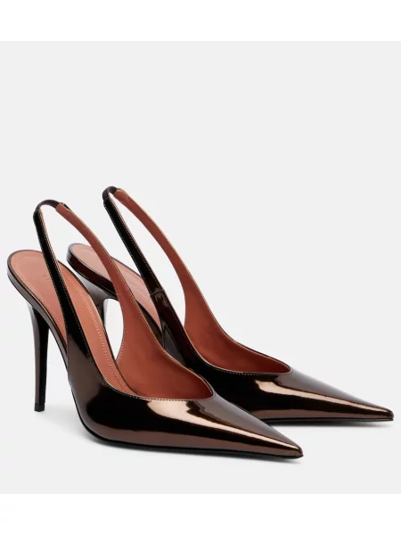 Pantofi cu toc Amina Muaddi din piele slingback maro