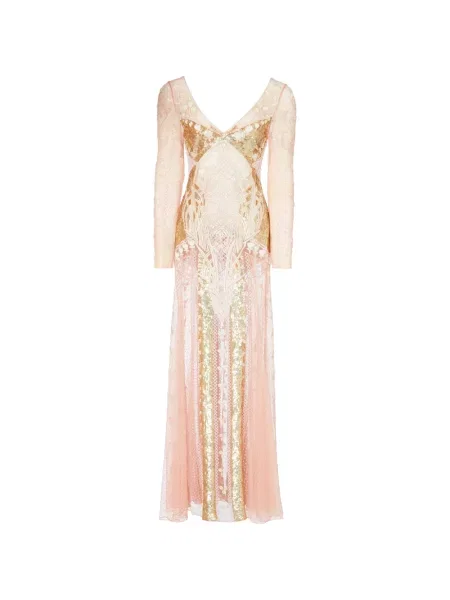 Rochie maxi Temperley London cu broderie de costum roz
