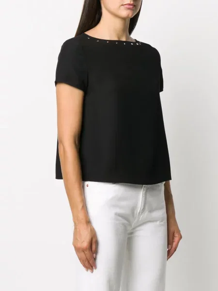 Koszulka Emporio Armani z dekoltem w łódkę z ćwiekami czarna