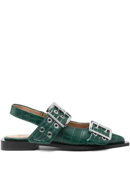 Pantofi cu toc Ganni fără toc cu cataramă verde