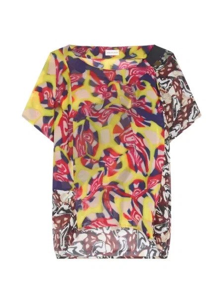 Top Dries Van Noten cu imagine cu imprimeu abstract drapat galben