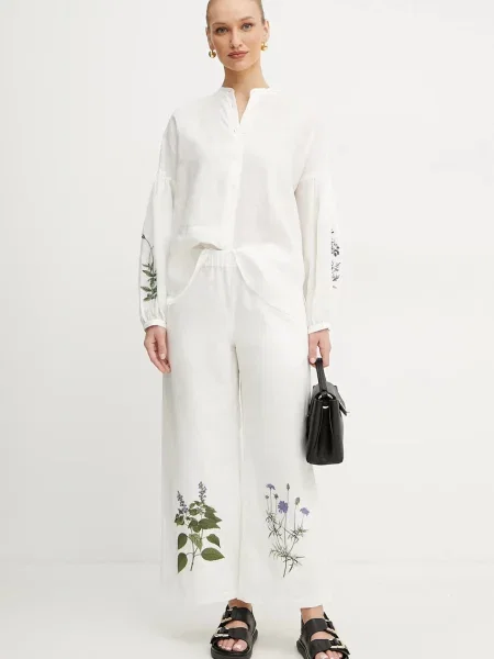 Talia haftowane spodnie Weekend Max Mara z wysoką talią białe