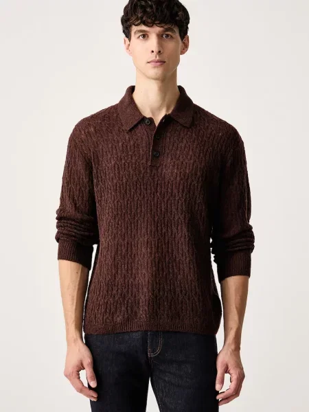 AllSaints pulover pentru bărbați cu lână CYCLONE maro