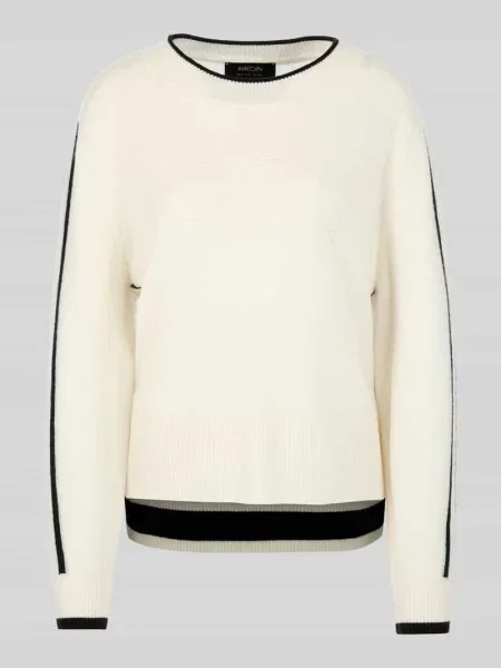 Sweter z mieszanki wełny i wełny z alpaki ze strukturalnym logo Marc Cain biały