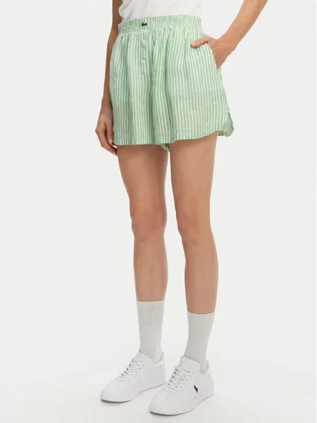 Lacoste pantaloni scurți din in cu imprimeu high waist verde