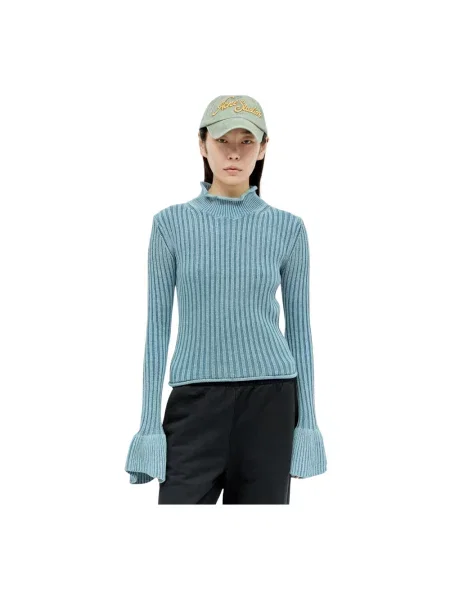 Sweter Acne Studios z falbankami niebieski