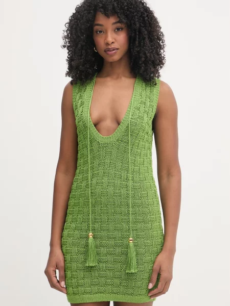 Elisabetta Franchi sukienka ze sweterkiem lniana zielona