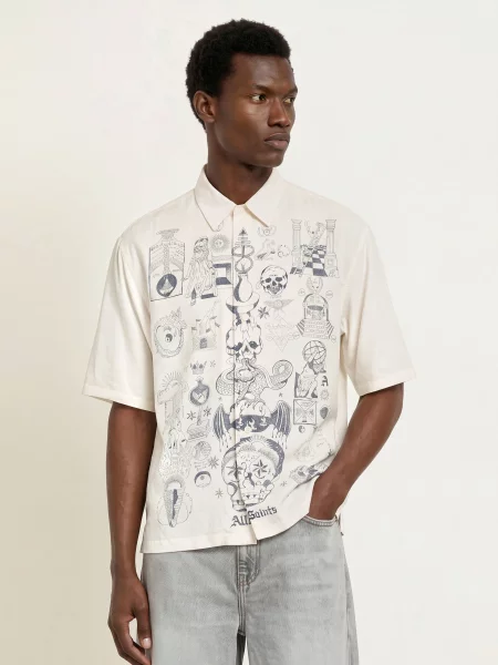 Allsaints Košile S Krátkým Rukávem Ignis Oversized Fit režná / tmavě šedá