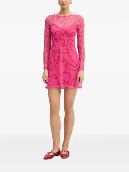 Rochie mini Never Fully Dressed cu imagine cu imprimeu abstract plasă roz
