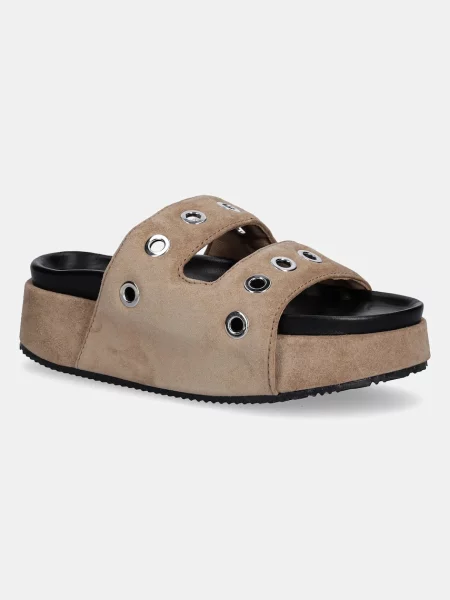 Велурени чехли Inuikii Suede Studs с платформа кафяво